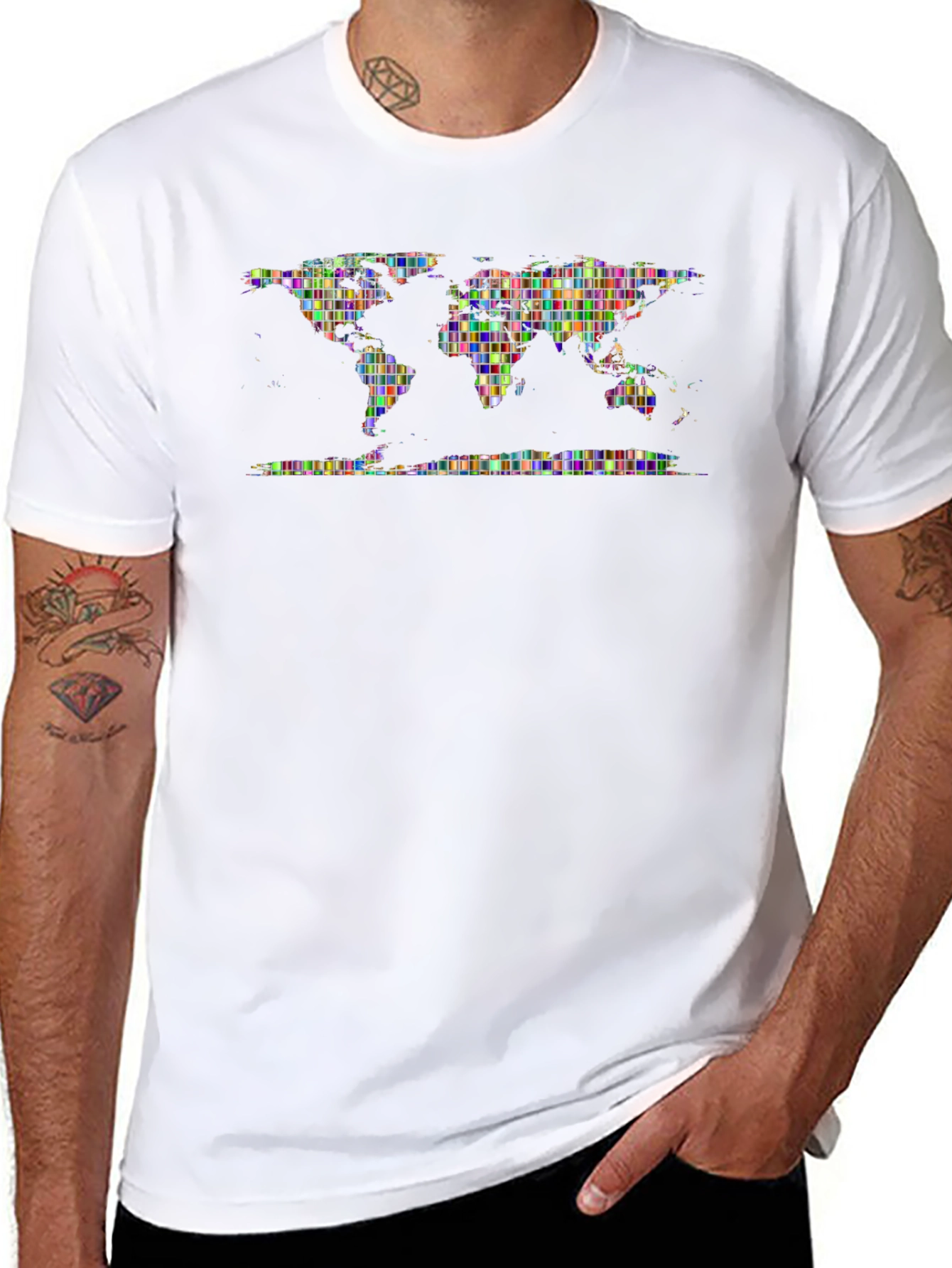 Pixelated World Map Graphic Print T-Shirt