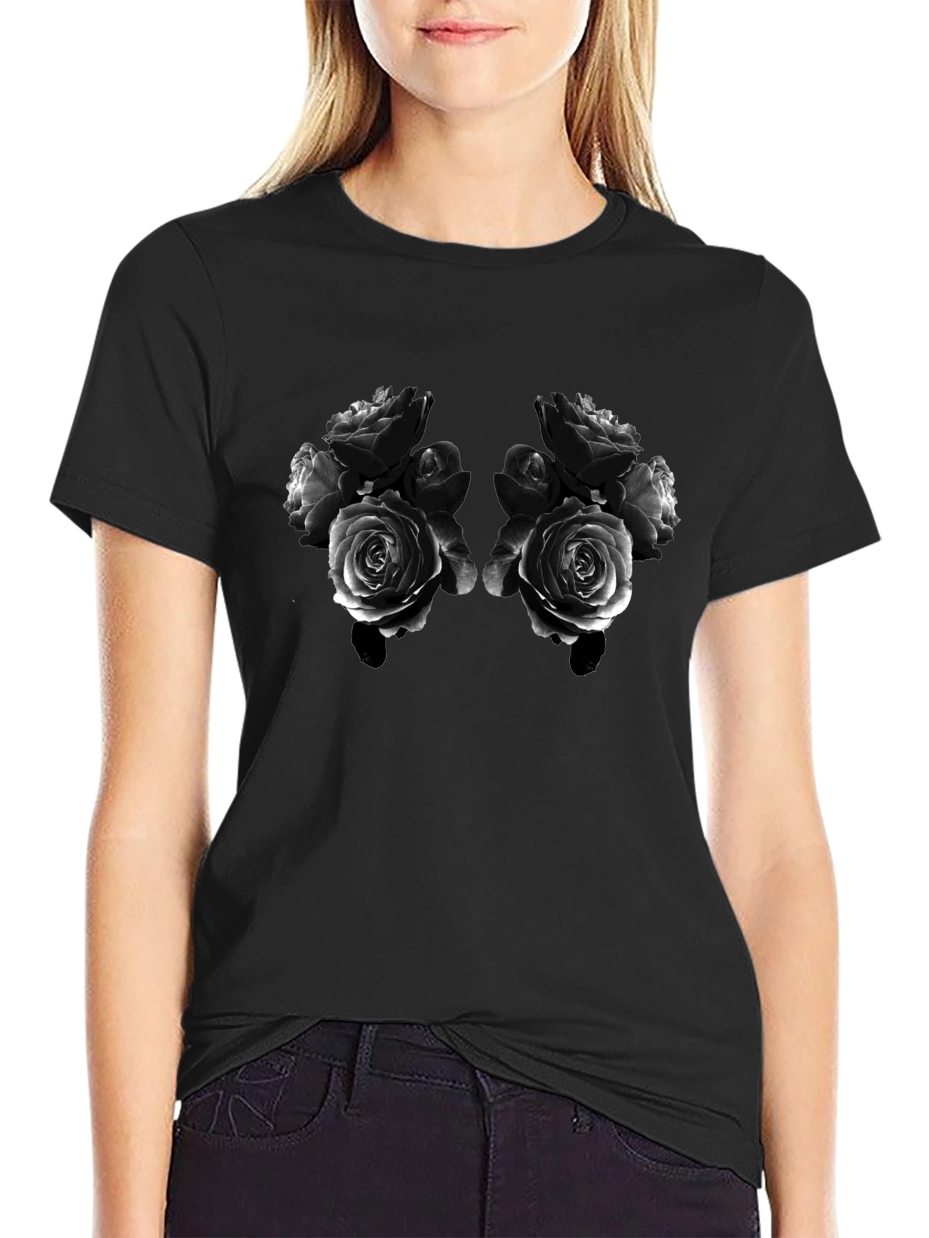 Rose Bouquet Graphic Tee - Black