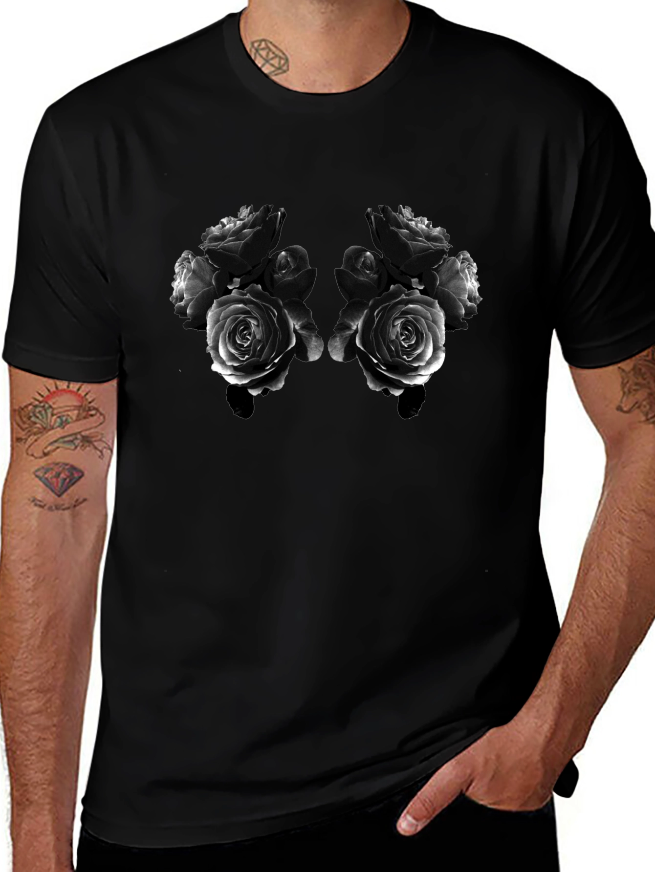 Rose Bouquet Graphic Tee - Black