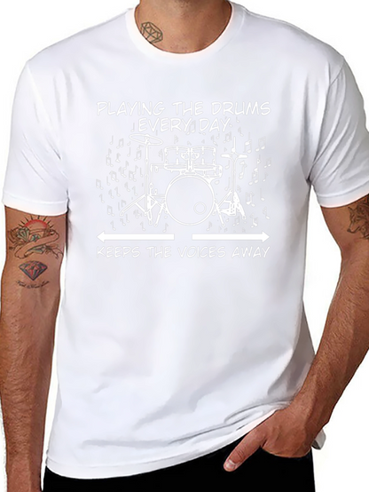 Drummers Tee: Playing Drums Keeps The Voices Away