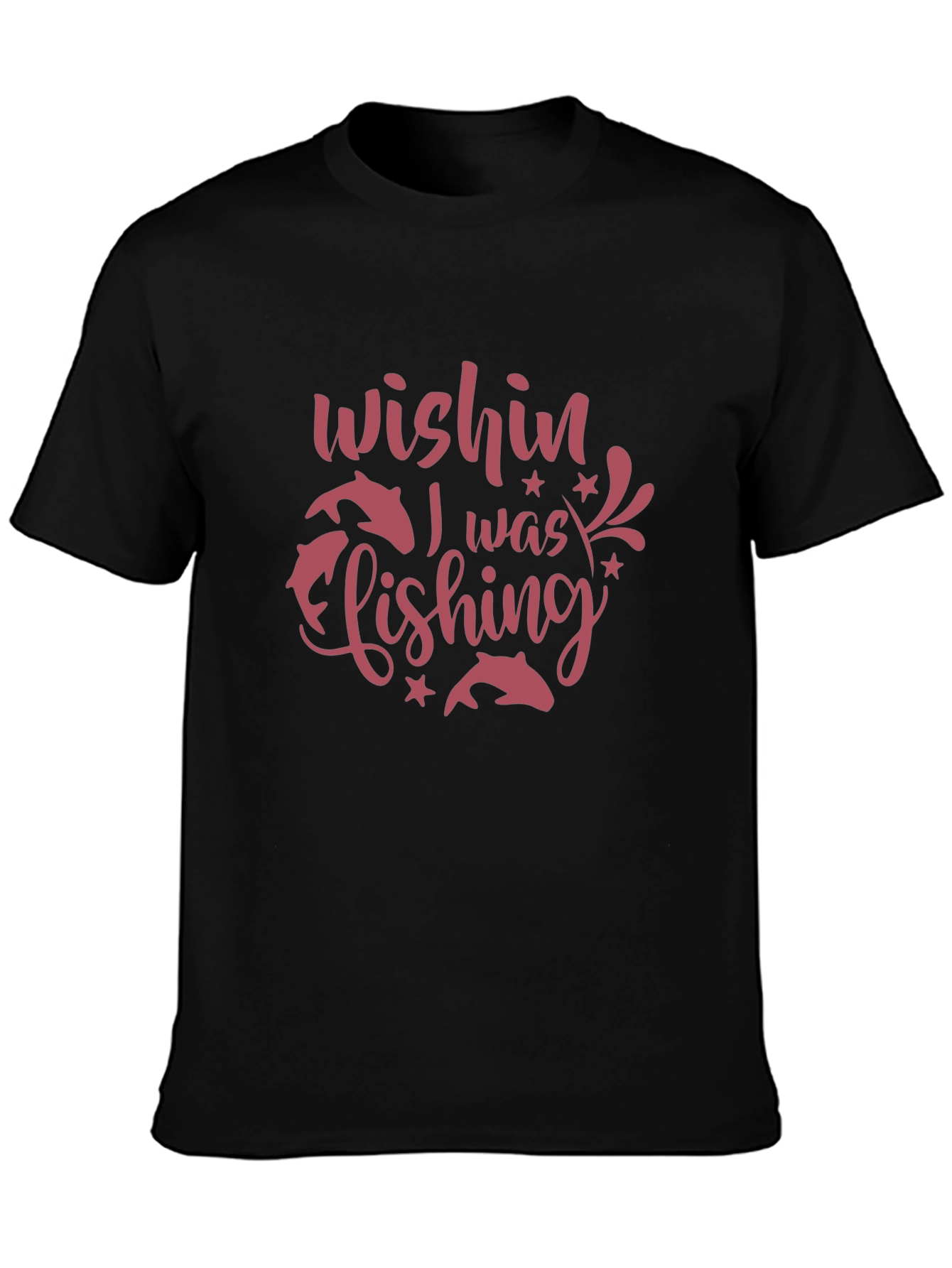 Wishin I Was Fishing Black Graphic Tee